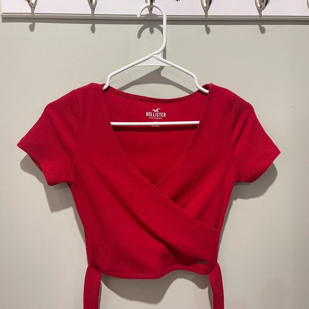 Hollister Red Wrap Ribbed Crop Top